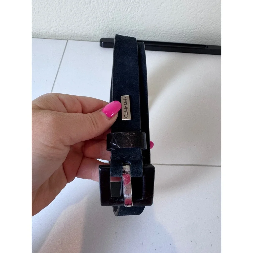 Vintage Calvin Klein Leather Belt Women Medium Black Suede Minimalist Indie